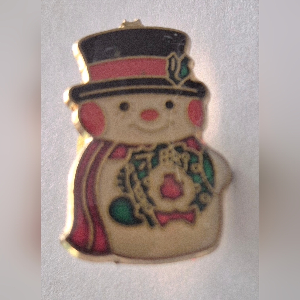 Festive Snowman Brooch - Red, Green, Black, Gold